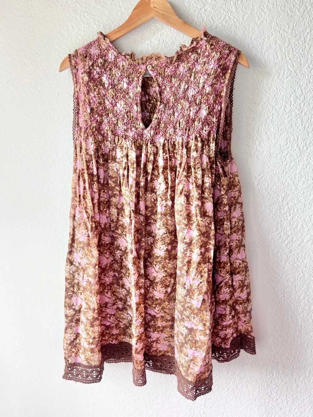 Free People Shea Printed Mini Dress in Chocolate Brown Floral Sz S